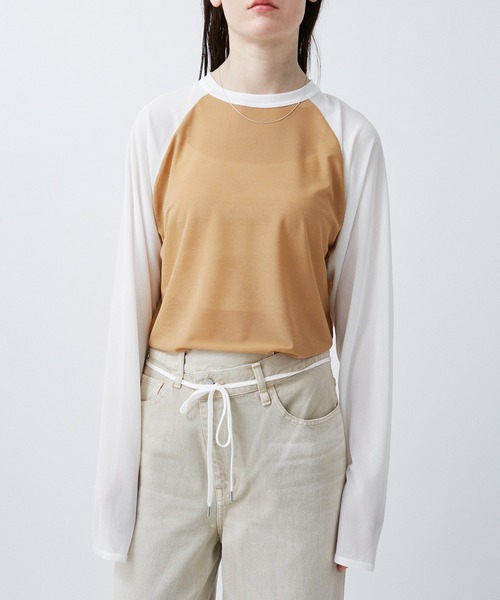 M TO R(ムウトアール)の「SHEER RINGER RAGLAN LONG SLEEVE(Tシャツ/カットソー・レディース・ベージュ/キャメル/ホワイト・38/42)」の6枚目の写真