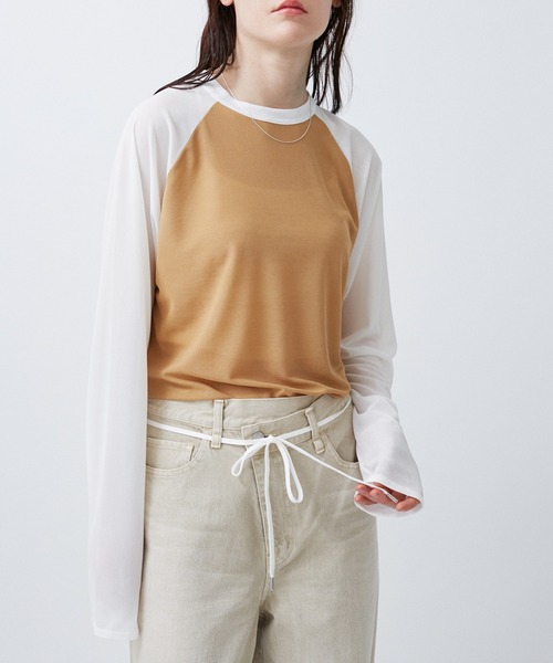 M TO R(ムウトアール)の「SHEER RINGER RAGLAN LONG SLEEVE(Tシャツ/カットソー・レディース・ベージュ/キャメル/ホワイト・38/42)」の8枚目の写真