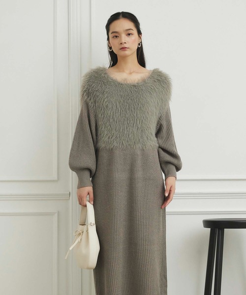 fifth（フィフス）の「【ウォッシャブル】シャギー切り替えニットワンピース（ワンピース・レディース・モカ/グレー/チャコールグレー・M）」の3枚目の写真
