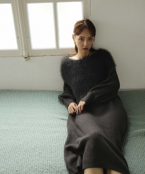 fifth（フィフス）の「【ウォッシャブル】シャギー切り替えニットワンピース（ワンピース・レディース・モカ/グレー/チャコールグレー・M）」の2枚目の写真