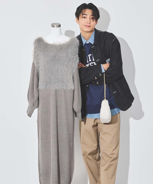 fifth（フィフス）の「【ウォッシャブル】シャギー切り替えニットワンピース（ワンピース・レディース・モカ/グレー/チャコールグレー・M）」の4枚目の写真