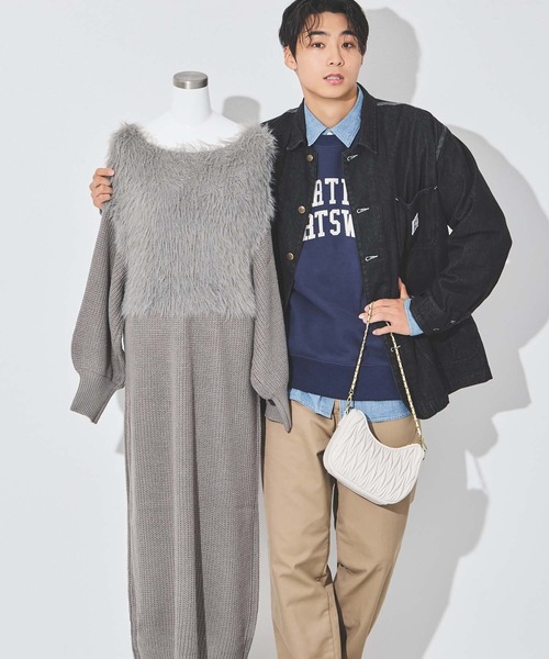 fifth（フィフス）の「【ウォッシャブル】シャギー切り替えニットワンピース（ワンピース・レディース・モカ/グレー/チャコールグレー・M）」の5枚目の写真