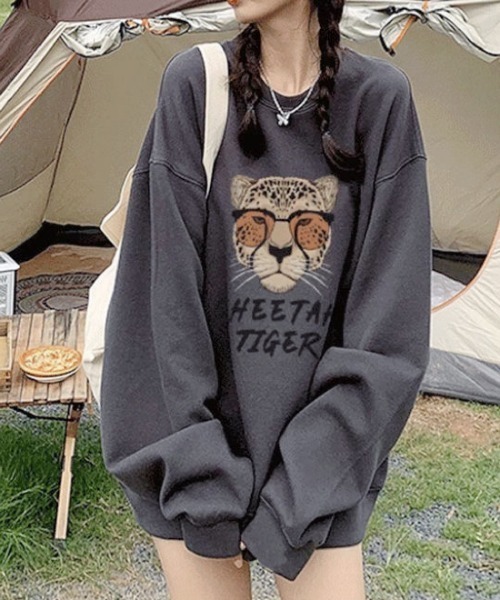 セール】レオパード柄裏起毛プルオーバー/トレーナー（スウェット