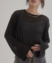 ワイドスリーブ ラメ シアートップス