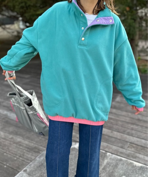 mi via loca(ミヴィアロカ)の「配色フリースボア アノラックプルオーバー(スウェット・レディース・チャコールグレー/ブルーグリーン/ベージュ/ブラック/ベージュ系その他・FREE)」の18枚目の写真