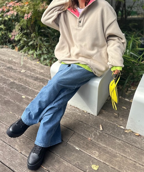 mi via loca(ミヴィアロカ)の「配色フリースボア アノラックプルオーバー(スウェット・レディース・チャコールグレー/ブルーグリーン/ベージュ/ブラック/ベージュ系その他・FREE)」の13枚目の写真