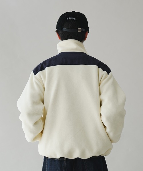 Adoon plain(アドーンプレーン)の「STAND NECK SUEDE LOOK FLEECE BLOUSON / スタンドネックスエード調フリースブルゾン(ブルゾン・メンズ・ブラック/アイボリー・MEDIUM/LARGE)」の6枚目の写真