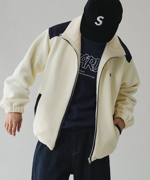 Adoon plain(アドーンプレーン)の「STAND NECK SUEDE LOOK FLEECE BLOUSON / スタンドネックスエード調フリースブルゾン(ブルゾン・メンズ・ブラック/アイボリー・MEDIUM/LARGE)」の5枚目の写真
