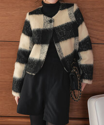 KOBE LETTUCE | ノーカラーシャギークロップド丈コート(ノーカラーコート)