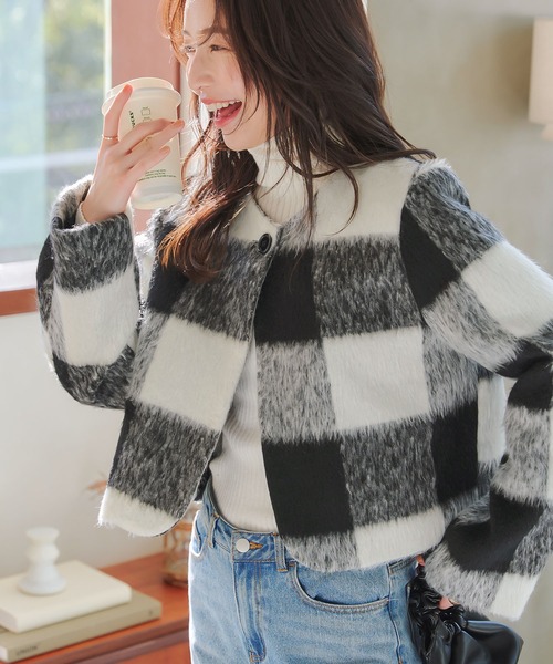 ノーカラーシャギークロップド丈コート（ノーカラーコート）｜KOBE