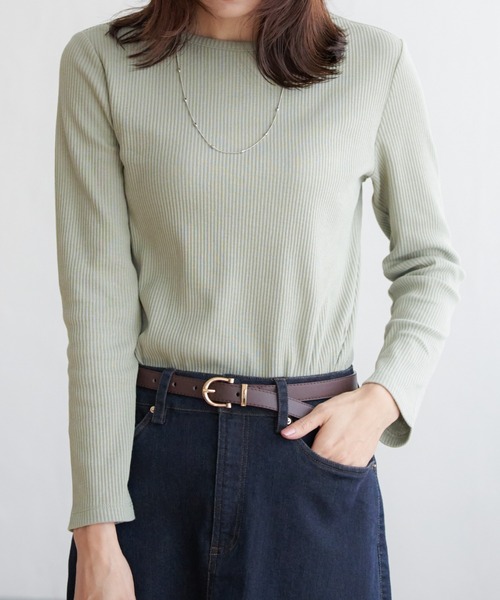 ikka（イッカ）の「三角テレコクルーネックプルオーバー（Tシャツ/カットソー・レディース・グリーン/その他1/オフホワイト/ダークベージュ/ネイビー・L/M/S）」の4枚目の写真