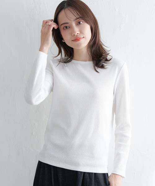 ikka（イッカ）の「三角テレコクルーネックプルオーバー（Tシャツ/カットソー・レディース・グリーン/その他1/オフホワイト/ダークベージュ/ネイビー・L/M/S）」の12枚目の写真