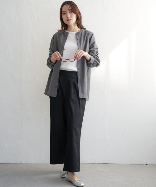 ikka（イッカ）の「三角テレコクルーネックプルオーバー（Tシャツ/カットソー・レディース・グリーン/その他1/オフホワイト/ダークベージュ/ネイビー・L/M/S）」の9枚目の写真