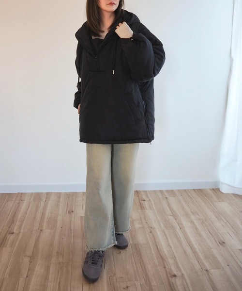 LAULEN(ローレン)の「half zip oversized hoodie pullover /ハーフジップ オーバーサイズ パーカー(その他アウター・レディース・ブラック/アイボリー・FREE)」の11枚目の写真