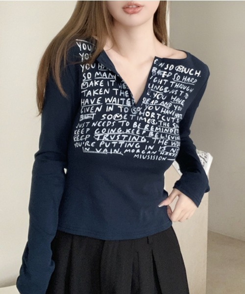 PRIVATE BEACH(プライベートビーチ)の「ロゴプリントヘンリーネックロンT(Tシャツ/カットソー・レディース・ブラック/グレー/ホワイト/ネイビー・FREE)」の19枚目の写真