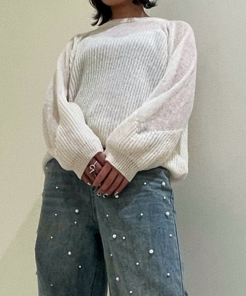 ampm（エーエムピーエム）の「【ampm】シースルースウィッチバルーンスリーブニット（ニット/セーター・レディース・ブルー/ホワイト/ピンク・FREE）」の14枚目の写真