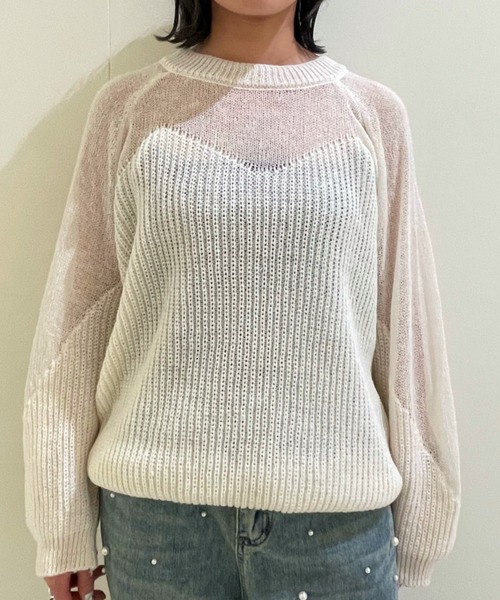 ampm（エーエムピーエム）の「【ampm】シースルースウィッチバルーンスリーブニット（ニット/セーター・レディース・ブルー/ホワイト/ピンク・FREE）」の11枚目の写真