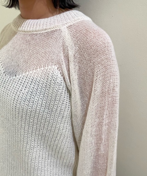 ampm（エーエムピーエム）の「【ampm】シースルースウィッチバルーンスリーブニット（ニット/セーター・レディース・ブルー/ホワイト/ピンク・FREE）」の9枚目の写真