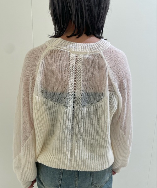 ampm（エーエムピーエム）の「【ampm】シースルースウィッチバルーンスリーブニット（ニット/セーター・レディース・ブルー/ホワイト/ピンク・FREE）」の4枚目の写真