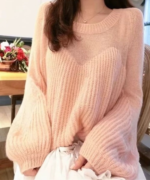 ampm（エーエムピーエム）の「【ampm】シースルースウィッチバルーンスリーブニット（ニット/セーター・レディース・ブルー/ホワイト/ピンク・FREE）」の17枚目の写真