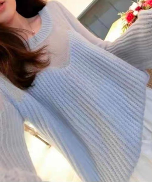 ampm（エーエムピーエム）の「【ampm】シースルースウィッチバルーンスリーブニット（ニット/セーター・レディース・ブルー/ホワイト/ピンク・FREE）」の16枚目の写真