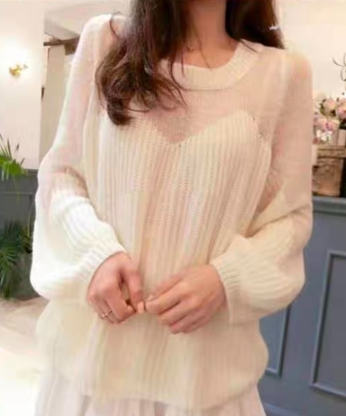 ampm（エーエムピーエム）の「【ampm】シースルースウィッチバルーンスリーブニット（ニット/セーター・レディース・ブルー/ホワイト/ピンク・FREE）」の19枚目の写真