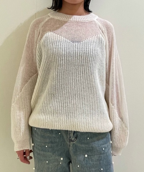 ampm（エーエムピーエム）の「【ampm】シースルースウィッチバルーンスリーブニット（ニット/セーター・レディース・ブルー/ホワイト/ピンク・FREE）」の22枚目の写真