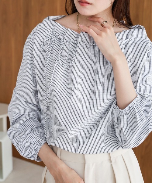 Bab(バブ)の「ストライプロープネックブラウス(シャツ/ブラウス・レディース・オフホワイト/ネイビー・M)」の2枚目の写真