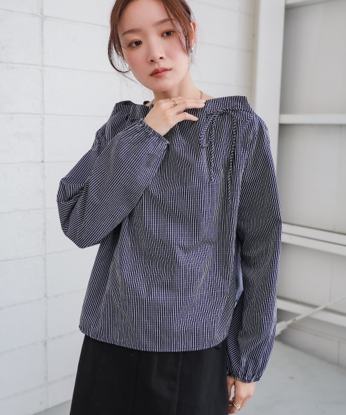 Bab(バブ)の「ストライプロープネックブラウス(シャツ/ブラウス・レディース・オフホワイト/ネイビー・M)」の5枚目の写真