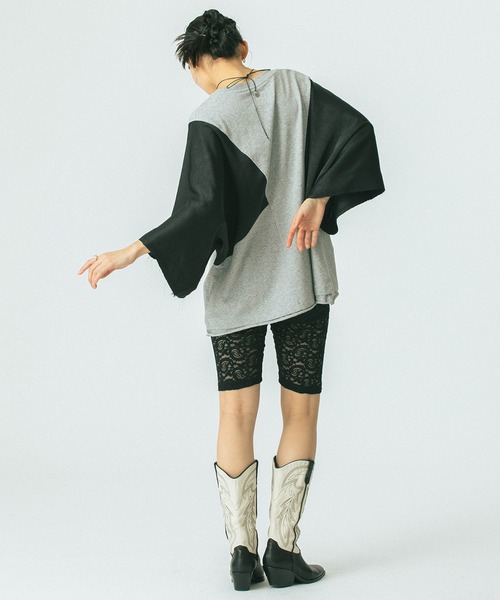 セール】(OKIRAKU×ROSEBUD)SATIN SLEEVE CUTSAW（Tシャツ