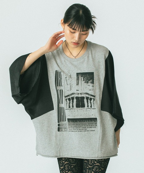 【海外 正規品】 セール】(OKIRAKU×ROSEBUD)SATIN SLEEVE CUTSAW（Tシャツ トップス