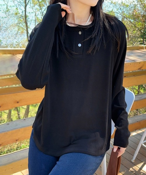 aimoha(アイモハ)の「ヘンリーネック長袖Tシャツ(Tシャツ/カットソー・レディース・ブラック/ベージュ/チョコ/ワインレッド・FREE)」の10枚目の写真