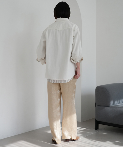 SLOBE IENA（スローブイエナ）の「《WEB/一部店舗限定》SAKOMIYA サテンパンツ（その他パンツ・レディース・アイボリー/ライトグリーン・38/40/36）」の9枚目の写真