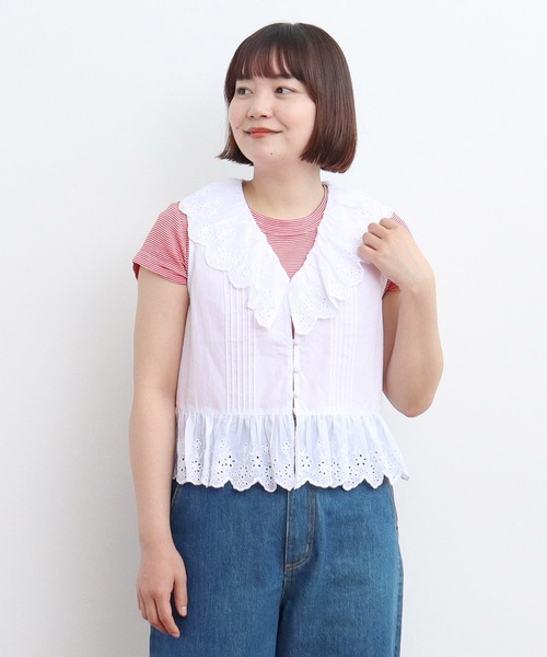 Dot and Stripes CHILD WOMAN フリルブラウス CHILD WOMAN - ＜Dot and Stripes＞高密度ブロード×綿レース V