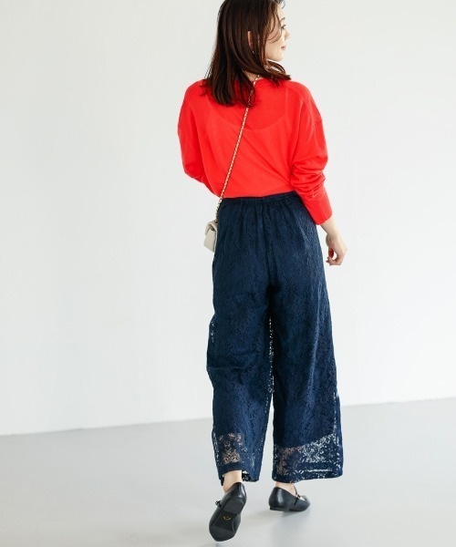 SMILE LAND（スマイルランド）の「総レースパイピングセミワイドパンツ＜大きいサイズ有＞【OtonaSMILE】（その他パンツ・レディース・オフホワイト/ネイビー・3L/LL/L/M/5L/4L）」の15枚目の写真