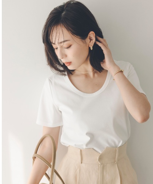 シルクタッチコットンUネックT（Tシャツ/カットソー）｜anuans