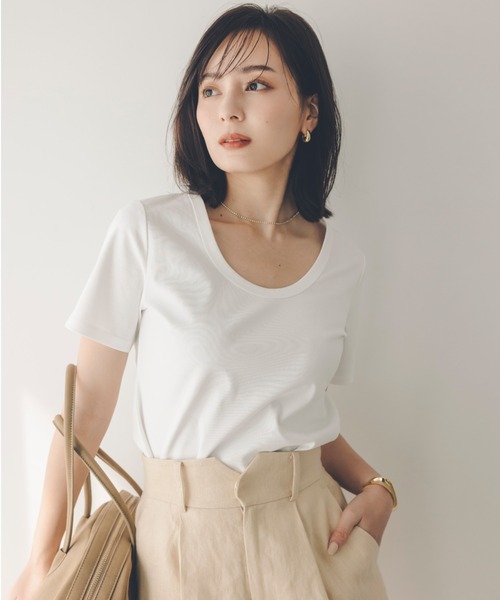 anuans（アニュアンス）の「シルクタッチコットンUネックT（Tシャツ/カットソー・レディース・チャコールグレー/ブラック/ホワイト/ピンク/その他/サックスブルー/ベージュ/ネイビー・SMALL/MEDIUM）」の10枚目の写真