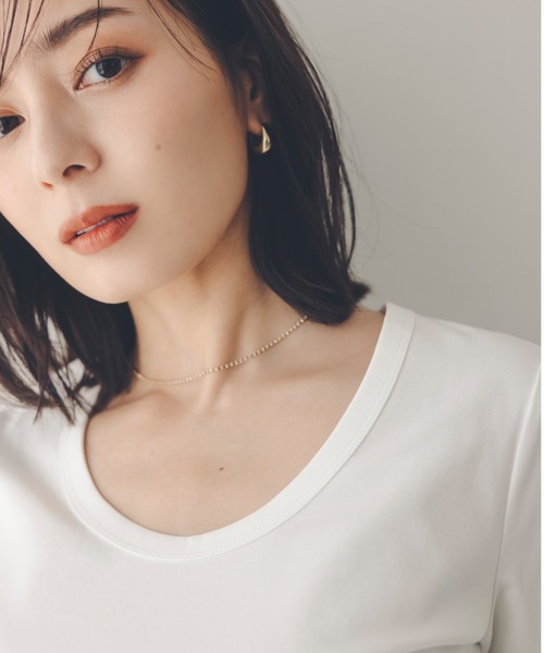 anuans（アニュアンス）の「シルクタッチコットンUネックT（Tシャツ/カットソー・レディース・チャコールグレー/ブラック/ホワイト/ピンク/その他/サックスブルー/ベージュ/ネイビー・SMALL/MEDIUM）」の11枚目の写真