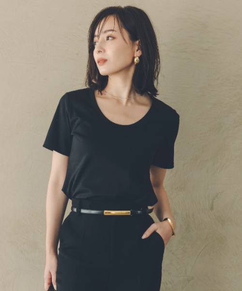 anuans（アニュアンス）の「シルクタッチコットンUネックT（Tシャツ/カットソー・レディース・チャコールグレー/ブラック/ホワイト/ピンク/その他/サックスブルー/ベージュ/ネイビー・SMALL/MEDIUM）」の15枚目の写真