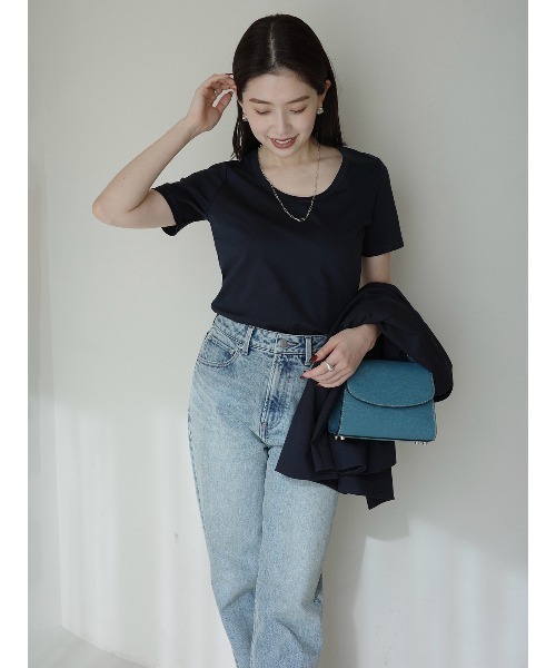 シルクタッチコットンUネックT（Tシャツ/カットソー）｜anuans（ア