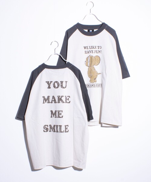 GLOSTER(グロスター)の「【Disney】【TOM&JERRY】ピグメント/ラグランスリーブ プリントTシャツ(Tシャツ/カットソー・メンズ・ホワイト系その他3/ブラック系その他2/ホワイト系その他2/ブラック系その他/マスタード/サックスブルー・L/M)」の1枚目の写真