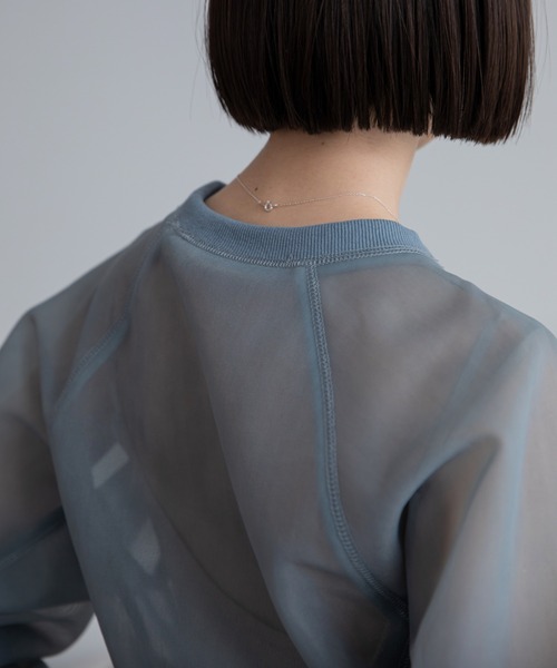 VACANCY(ヴァカンシー)の「ロゴ刺繍ダンボールシアーショート丈トップス(スウェット・レディース・ブルー/ブラック/ホワイト・FREE)」の21枚目の写真