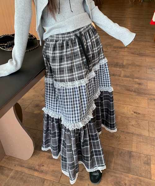 meJane（ミージェーン）の「チェック柄 ティアードロングスカート（スカート・レディース・チェック・S/M/L）」の8枚目の写真