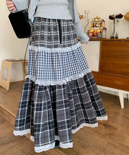 meJane（ミージェーン）の「チェック柄 ティアードロングスカート（スカート・レディース・チェック・S/M/L）」の12枚目の写真