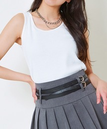 《リブ素材×ラウンドネック》レディース タンクトップ カットソー ノースリーブ インナー 春夏秋