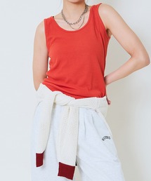 《リブ素材×ラウンドネック》レディース タンクトップ カットソー ノースリーブ インナー 春夏秋
