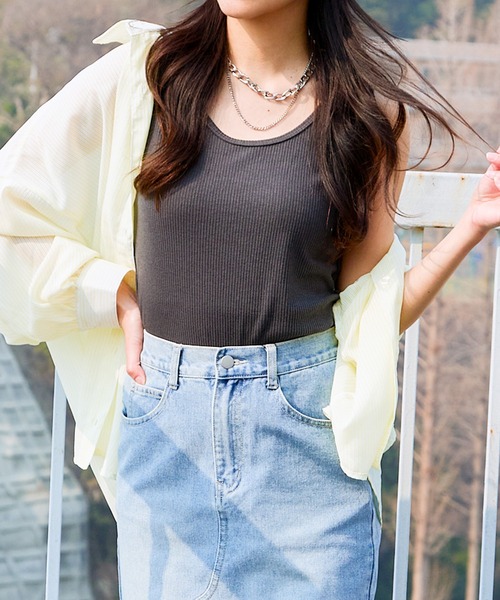 GORGE（ゴージ）の「《リブ素材×ラウンドネック》レディース タンクトップ カットソー ノースリーブ インナー 春夏秋（タンクトップ・レディース・イエロー/ブラック/オフホワイト/その他/オレンジ/チャコール・F）」の7枚目の写真