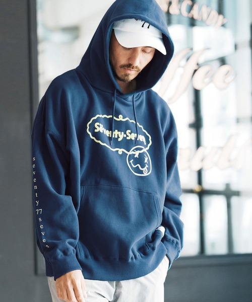 seventy seven（セブンティセブン）の「mpa3773-middle onz over size sweat P-O hoodie（77delicious) パーカー（パーカー・メンズ・ホワイト/ブラック/ブルー・M/L/XL）」の16枚目の写真