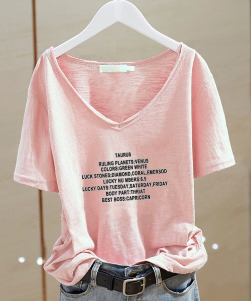 SPIGA(スピーガ)の「深VネックプリントTシャツ(Tシャツ/カットソー・レディース・ピンク/イエロー/ライトピンク/グリーン/ブラック/ホワイト・MEDIUM/LARGE/X-LARGE)」の6枚目の写真