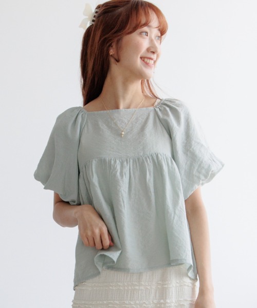 flower（フラワー）の「ウィンディーパフブラウス（シャツ/ブラウス・レディース・グリーン/ブルー/ピンク/ホワイト・FREE）」の2枚目の写真